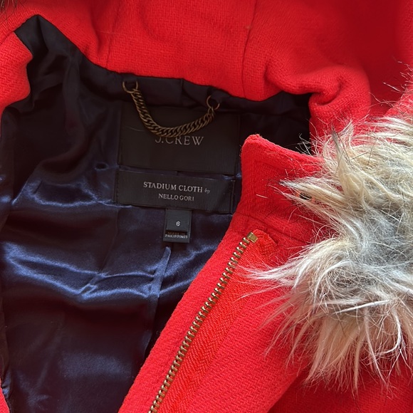 JCrew pea coat with fur hood. Size 6 - Picture 4 of 5